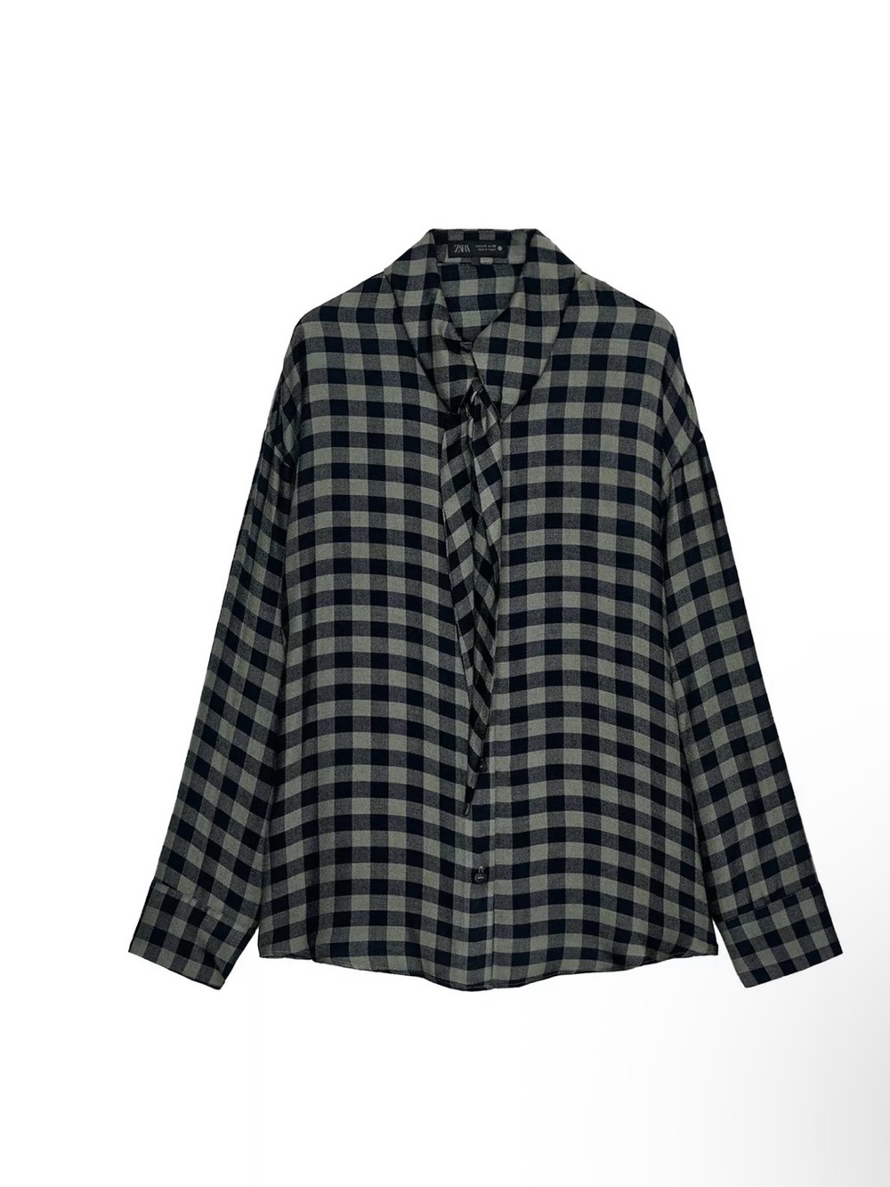 ZARA's Black and Green Checked Button-Down Blouse
